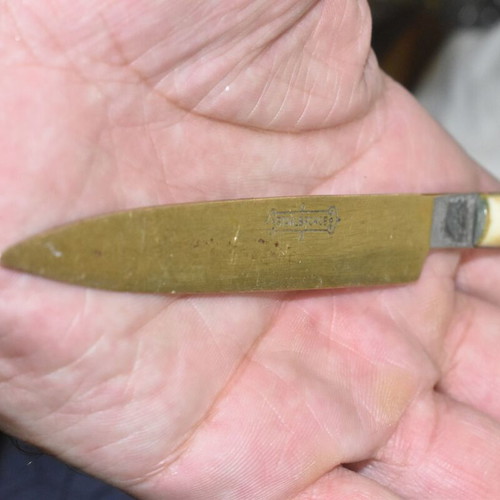 Vintage Stain Bronze Decorative Knife with Bone Handle used