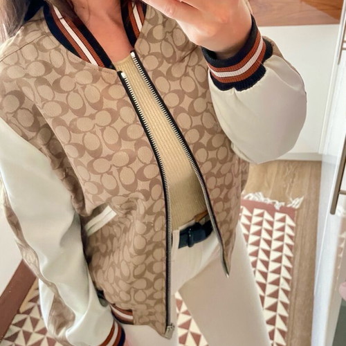 Coach bomber jacket, satin, beige and brown, size M