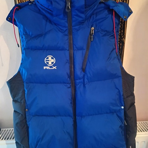 Polo Ralph Lauren RLX Leather Vest like new, blue, down-filled