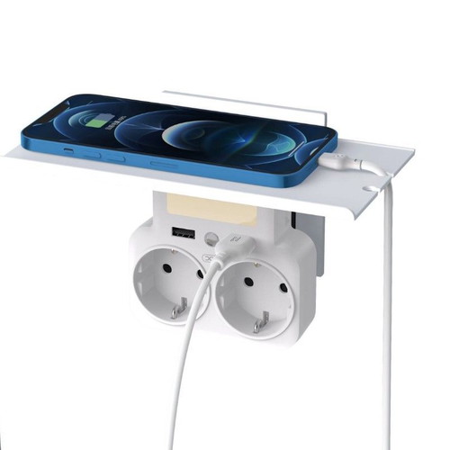 XO WL09 EU Smart Wall Power Strip with Phone Holder and Night Light White new