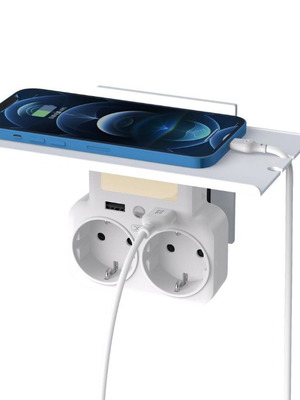 XO WL09 EU Smart Wall Power Strip with Phone Holder and Night Light (2AC+2USB 2.4A) White