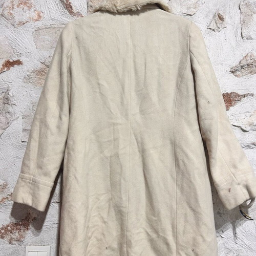 Topshop Petite Cream Long Coat used, faux fur collar, size L