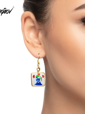 Σκουλαρίκια Ορφέας καινούργια, χειροποίητα, πολύχρωμα, χρυσαφί