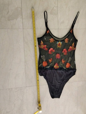 Black Embroidered Bodysuit XL New With Satin Bustier Gift