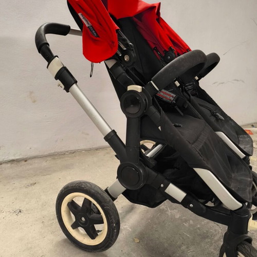 Bugaboo Donkey 2 Twin stroller used with full extra pack black red