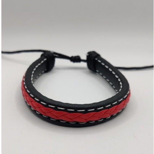 Men's adjustable bracelet synthetic leather red and black