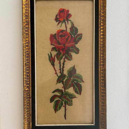 Vintage framed embroidery 47×25 cm used, handmade