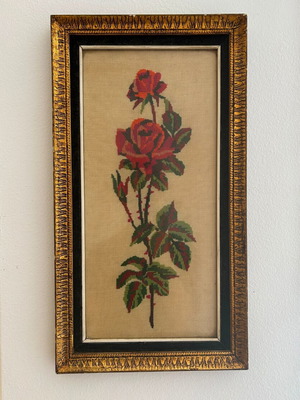 Vintage framed embroidery 47×25 cm used, handmade