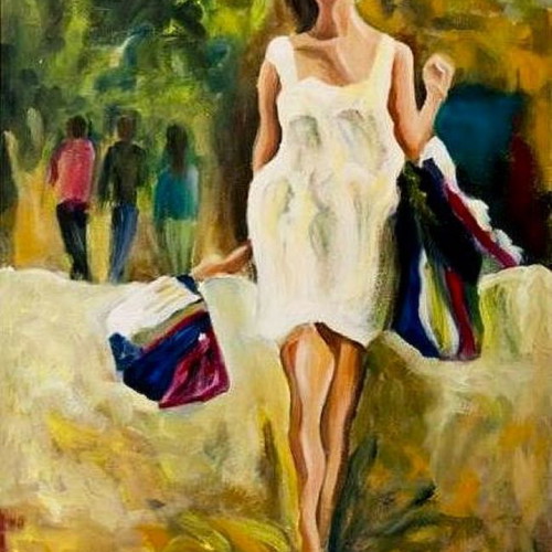 Shopping Therapy Painting new, canvas stretched 70x47cm