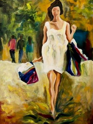 Πίνακας Shopping Therapy καινούργιος, τελαρωμένος 70x47cm