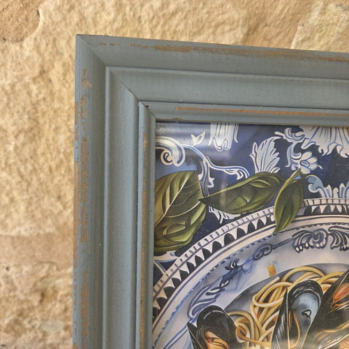 Rustic vintage style frame new, shabby chic dusty blue finish