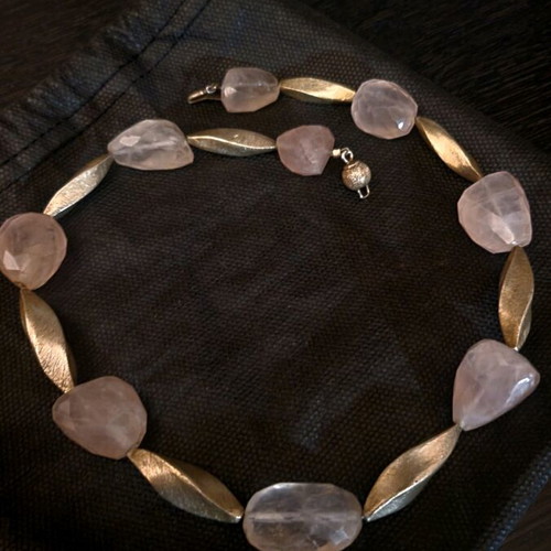 Pink Quartz Necklace in 925 Silver like new