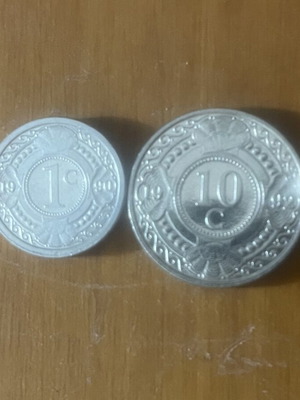 Σετ 2 νομισμάτων Ολλανδικές Αντίλλες, 1 σεντ 1970 και 10 σεντ 1992, XF