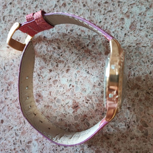 Women's watch with rhinestones and pink leather strap new