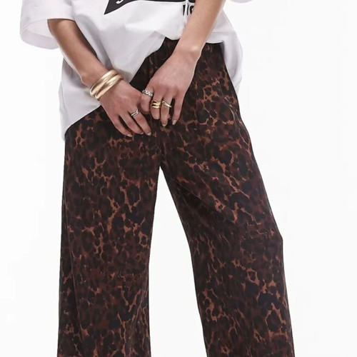 Topshop Leopard Print Satin Straight Leg Pants like new, XS
