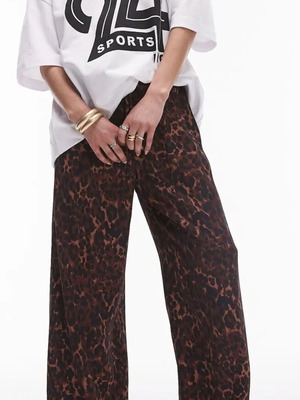 Topshop Leopard Print Satin Straight Leg Pants like new, XS