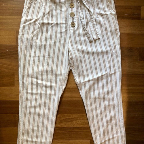 Stradivarius striped paperbag pants XL like new beige ecru