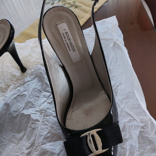 J.Bournazos Black Patent Leather Women's Sandals like new, size 38.5