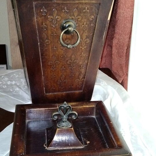 Antique 19th Century Wooden Cutlery or Candle Box with Fleur-de-lis, used