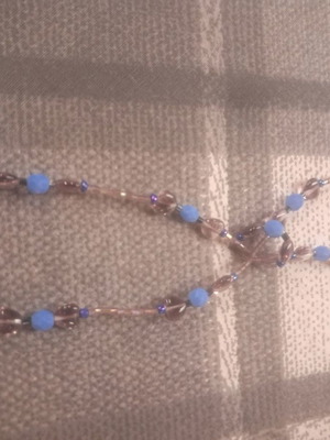 Beaded necklace used, no clasp, 100cm length, blue and purple beads
