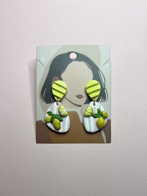 Handmade polymer clay earrings with lemon design new