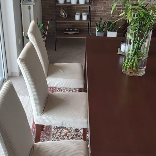 Solid wood dining set with six extendable chairs