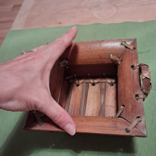 Vintage handmade wooden decorative bowl basket boho, like new