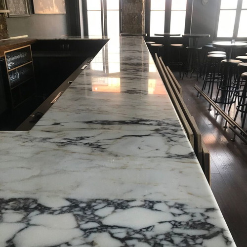 Afyon Violet marble bar counter used, 8.7m length