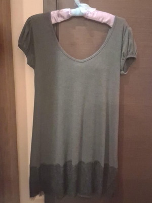Regalinas One Size Grey Blouse with Open Back and Lace like new
