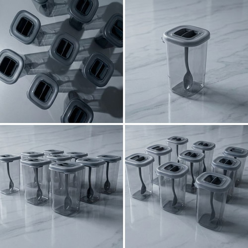 Rectangular square spice containers new, set of 9 pieces