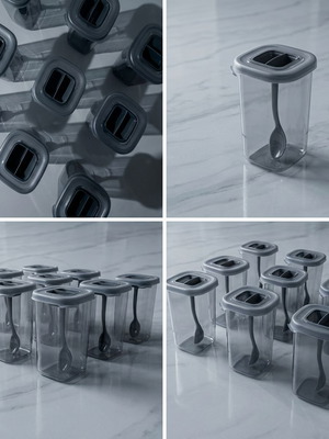 Rectangular square spice containers new, set of 9 pieces
