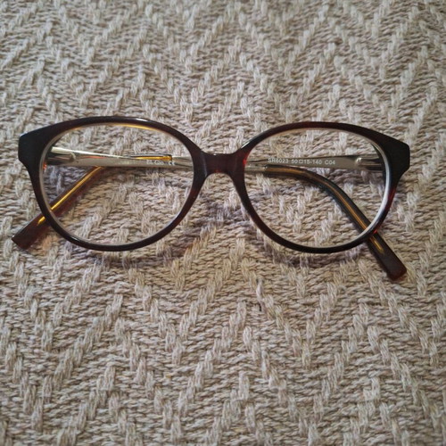 Women's eyeglass frame used, brown and gold
