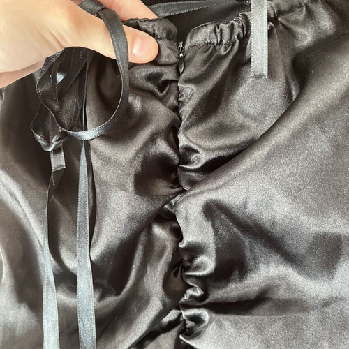 Black midi dress with ruches and adjustable cords like new, size S