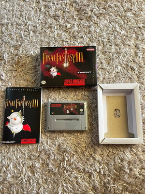 Super Nintendo Final Fantasy III παιχνίδι, πλήρες με εγχειρίδια, προσαρμοσμένο κουτί