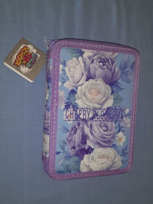 Pencil case with purple flowers new, 15x4x20 cm