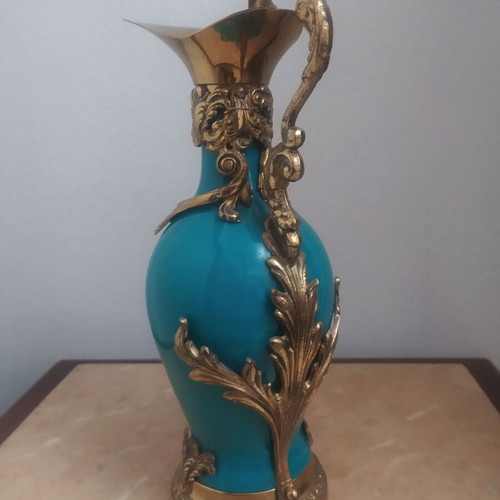 Italian antique pitcher like new, Buton Milano, turquoise crystal
