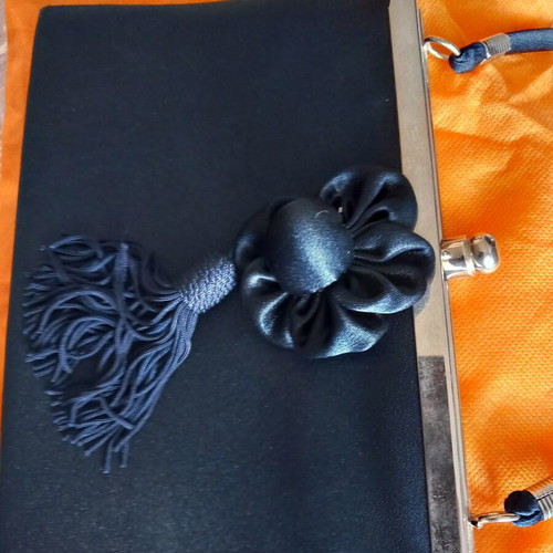 Evening bag, small dark blue satin with tassel