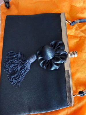 Evening bag, small dark blue satin with tassel