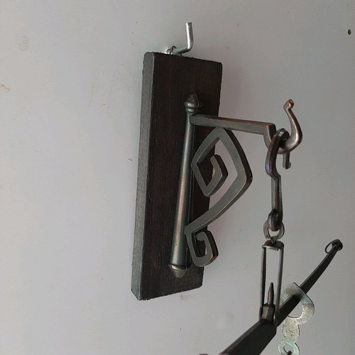 Vintage metal balance scale new with wooden wall mount