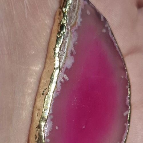 Handmade necklace with natural pink agate slice and gold chain, like new