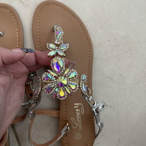 Glam sandals with gemstones, size 38