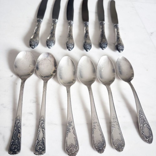 Vintage Soviet Cutlery Set 24 Pieces Used, Silver-Plated Melchior USSR 1970s