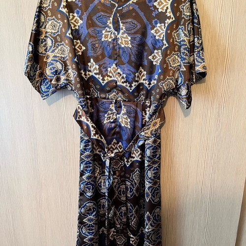 Miss Simbolo satin dress like new, blue and brown with belt