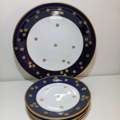 Vintage Weimar Germany Cobalt Blue and Gold Pasta Set, 7 Pieces