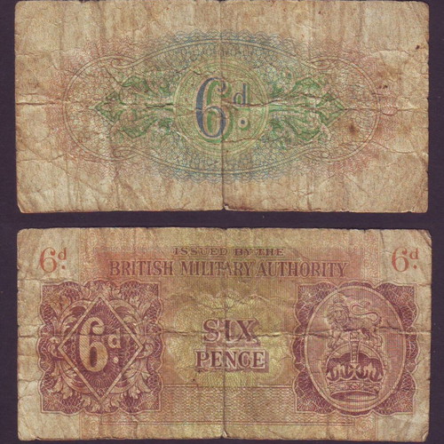 British Military Authority 6 Pence Banknote 1943 Greece
