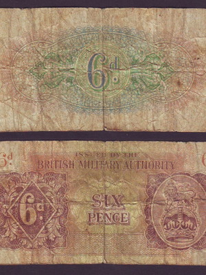 British Military Authority 6 Pence Banknote 1943 Greece
