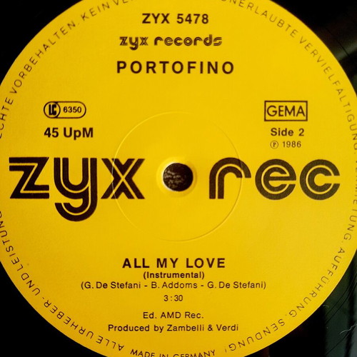 Portofino All My Love 12" Vinyl Maxi-Single, Italo Disco 1986