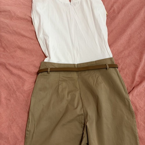 Zara jumpsuit with belt like new, size M, white and beige