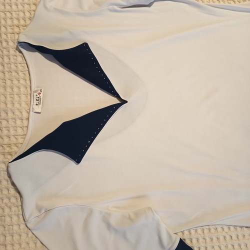 White women's blouse with blue details size small like new