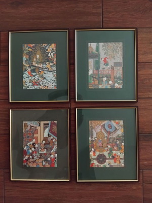 Vintage Oriental Art Paintings Lady Clare used, set of 4